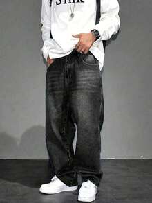 Quần jean denim rách có túi cài nút, phong cách thường ngày, đa năng, phù hợp cho nam thiếu niên. - màu đen - Xem 4