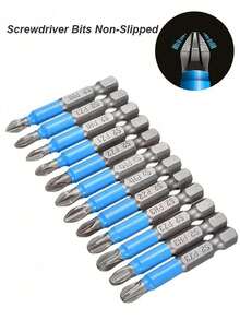 Bộ 6 mũi vít từ tính đầu chữ thập - Chống trượt PH1 PZ1 PH2 PZ2 PH3 PZ3, chiều dài 50mm có răng, chuôi lục giác 1/4", thích hợp cho máy khoan vặn vít điện. - A - Xem 6