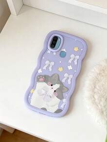 1个浅紫色软TPU波浪边手机壳，可爱白色蝴蝶结波斯猫图案，兼容苹果17 Promax/摩托罗拉/三星/荣耀/Y7 Y9/C53 C55 - 淡紫色 - 查看 4
