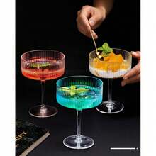 12/6/3/1 件装亚克力马提尼酒杯，10盎司不易碎塑料香槟杯，带棱纹无柄葡萄酒杯，鸡尾酒杯套装，适用于婚礼、生日、酒吧等场合 - 彩色 - 查看 10