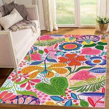 Bohemian Floral Area Mat - Vibrant Pink, Green, Blue & Orange Design, Lightweight, Machine Washable Polyester, Perfect For Living Room, Bedroom, Balcony, Office, Or Hallway Decor, Rugs For Living - 32*47吋/80*120厘米 - 查看 5
