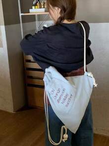 清新可愛女大學生後背包，花卉帆布書包 - 淺藍色 - 查看 5