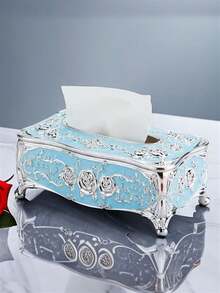 1pc Rose Design Paper Tissue Box, Simple & Practical Multipurpose - White - View 14