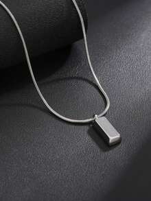 男士简约方形吊坠蛇骨链项链，简约酷炫银色项链，适合日常佩戴 - 銀色 - 查看 6