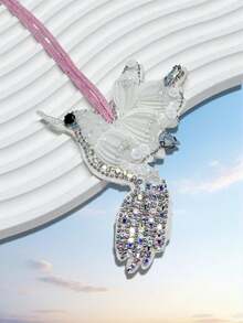 1pc Beaded Bird Pendant Faux Pearl Artificial Rhinestone Bird Shaped Fashionable & Elegant Minimalist & Versatile Unique & Stylish Cute & Interesting Animal Shaped Backpack Shoulder Bag Keychain Accessories - Black and White - View 2