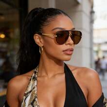 1pc Women's Retro Minimalist Large Frame Fashion Glasses, Suitable For Beach, Travel And Driving Occasions - Tortoiseshell - View 6