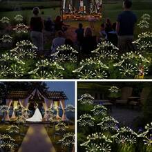 60pcs LED Solar Dandelion Fairy Lights, Auto On/Off Light Sensor, Steady & Flashing Modes, Outdoor Garden Decor - Yellow - View 9