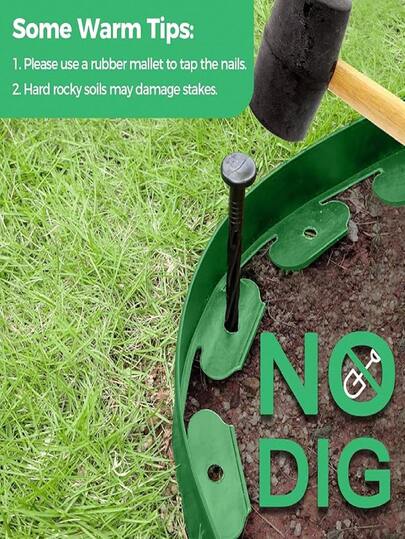Bộ dụng cụ viền cảnh quan không cần đào xới - Dài 32,80 ft, cao 2 inch, viền vườn bằng nhựa kèm 30 cọc neo, lý tưởng cho việc tạo cảnh quan dễ dàng, luống hoa, vòng quanh gốc cây và lối đi - Viền vườn màu đen bền chắc.