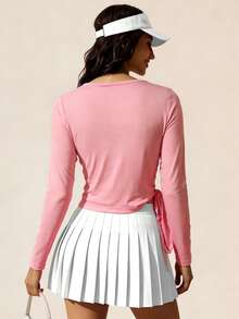 TCVC Spring/Summer New Arrival Women's Fitness Wear, Slim-Fit Stylish Tie-Up Breathable Workout Top, Pilates Training Jacket, Long Sleeve Sports - Pink - View 6
