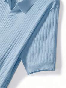GRDR Men's Summer Airplane Collar Ribbed Solid Color Short Sleeve Knit Sweater, Suitable For Summer Outings, Essential For Fashionable Styling - Baby Blue - View 11