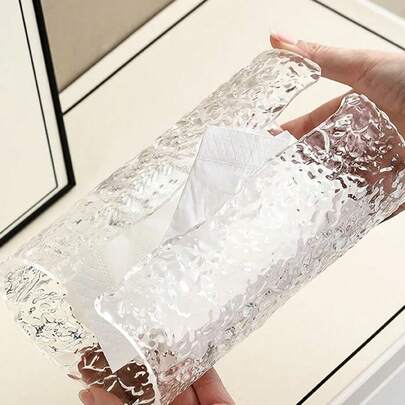 1 hộp khăn giấy acrylic trong suốt cao cấp, họa tiết sóng nước, thích hợp trang trí phòng sang trọng, mang đến không gian tươi mới theo mùa, làm quà cưới, trang trí mùa hè, hiệu ứng ánh sáng pha lê.