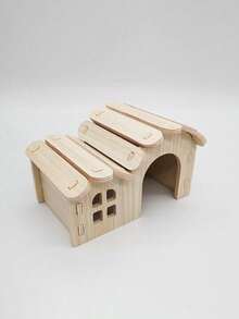 1 Ngôi nhà gỗ nhỏ cho chuột hamster, Biệt thự hai tầng hình gấu vàng, Đồ chơi bằng gỗ cho chuột hamster, Tổ ấm chơi đùa đa năng cho thú cưng nhỏ - Màu be - Xem 17