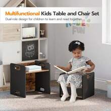 HOOBRO BF38JD01 - Juego de mesa y silla para niños de 1 a 3 años mesa y silla para niños para lectura color café rústico y negro - café negro rústico. - Ver 4