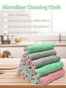 10pcs Polyester Blend Multi-Color Non-Stick Absorbent Cleaning Cloths, Suitable For Kitchen, Bathroom, Home Cleaning - Multicolor - View 5