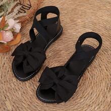 Women's Wide Width Flat Sandals, Fashion Elastic Band Comfy Loose Breathable Outdoor Casual Lightweight Sandals, Suitable For Party, Beach, Versatile & Elegant - 黑 - 查看 9