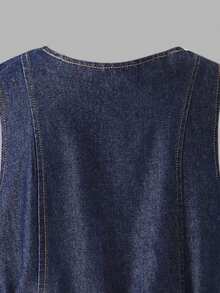 Tween GirlsSleeveless Denim Dress With Button Front, Belt, Elegant Lady Style, Navy Blue, Summer - Dark Wash - View 10