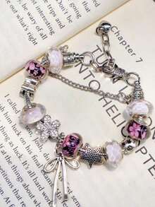 1pc Pink Cherry Blossom Charm Bracelet, Cute Ribbon Bracelet, Vintage Floral Bracelet, Butterfly & Starfish Bracelet - 銀色 - 查看 6
