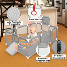 Corral de Juegos para Bebés, Centro de Actividades Multifuncional,   y Divertido, Ideal para Estimulación y Entretenimiento, Diseño Plegable y Fácil de Usar - Gris - Ver 1