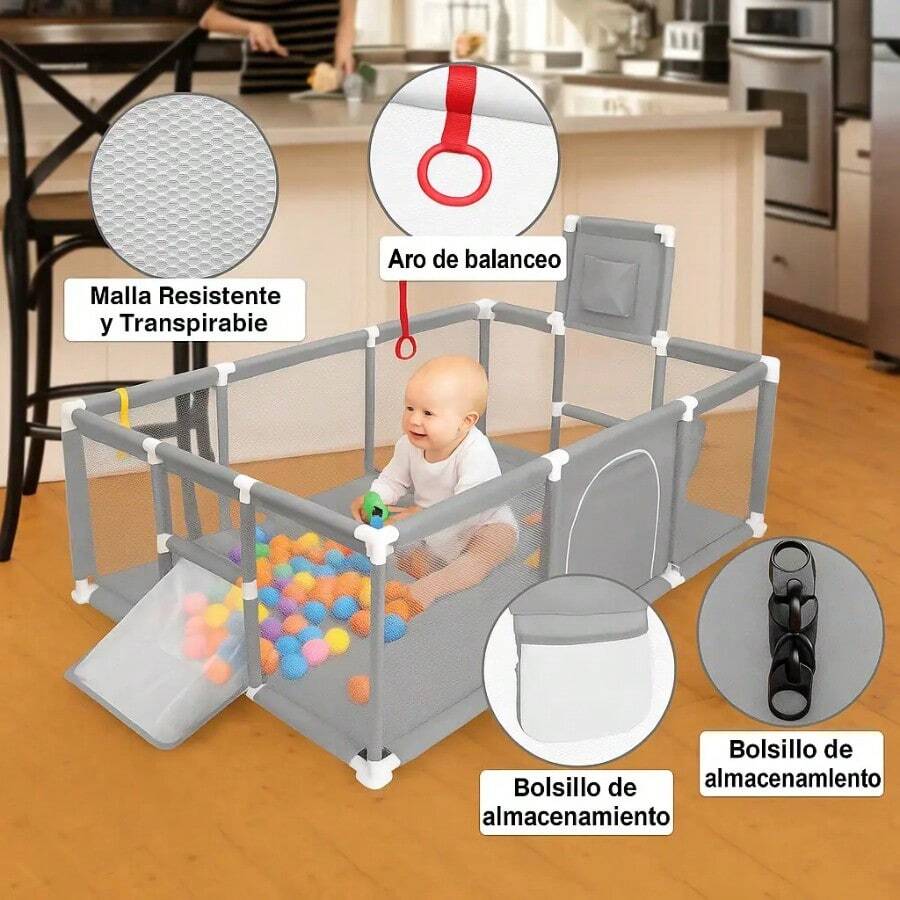 Corral de Juegos para Bebés, Centro de Actividades Multifuncional,   y Divertido, Ideal para Estimulación y Entretenimiento, Diseño Plegable y Fácil de Usar - Gris - Ver 1