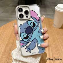 MINISO Disney Stitch Chin Rest Transparent Magnetic Phone Case, Shockproof Cover For IPhone 17/17 Pro/17 Pro Max/17 Air/16/15/14/13/12/11/X Series Iphone 17 Pro Max Case Iphone 17 Pro Case Iphone 17 Case Stocking Stuffers The Girlfriend - Light Grey - View 1