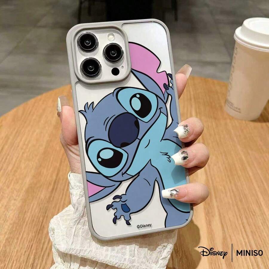 MINISO Disney Stitch Chin Rest Transparent Magnetic Phone Case, Shockproof Cover For IPhone 17/17 Pro/17 Pro Max/17 Air/16/15/14/13/12/11/X Series Iphone 17 Pro Max Case Iphone 17 Pro Case Iphone 17 Case Stocking Stuffers The Girlfriend - Light Grey - View 1
