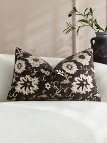 1 pieza/2 piezas Funda de almohada decorativa con patrón floral vintage, color café y beige (sin relleno), elegante y cómoda funda de almohada de chenilla jacquard y falso cachemira, adecuada para decoración del hogar, sofá, cama, dormitorio, regalo, decoración festiva, para todas las estaciones - Base marrón con estampado floral beige. - Ver 14