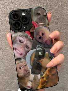 1pc Creative Monkey Pattern Matte Full Coverage TPU Phone Case, Compatible With IPhone 17, 16, 15, 14, 13, 12, 11 Pro Max, Series [International Version & Domestic Version] - Multicolor - View 2