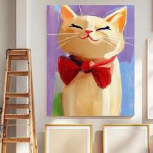 1 pieza de pintura de diamantes de gato pintada a mano, apta para - Arte de pared de gatito redondo sin marco para hacer tú mismo con colores vibrantes, hecho a mano, apto para sala de estar, dormitorio - Regalo para amantes de los gatos y decoración con temática de mascotas - Enmarcado - Ver 5