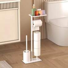 1pc Floor-Standing Toilet Brush Holder, RV Multipurpose Storage Rack, Freestanding Toilet Paper Holder With Storage Shelf, Bathroom Tissue Paper Towel Rack, Detachable Floor-Standing Cleaning Rack With Toilet Paper Holder - Multicolor - View 3