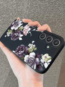 1个优雅创意绿叶紫牡丹直边液态软壳手机壳，兼容三星Galaxy S26 S25 S24 Ultra S24 Plus S24 FE S23 S22 A55 A54 A53 A52 A50 A30 A42 A35 A34 A33 A25 A24 A20 A30 A15 A17、Smart 8/ Hot 40i/ Spark 20/ Spark 20C/ Spark Go 2024/ Moto G84/ Honor X9b X9A X9D X7B X9C X6A 8X X7 X8 X8C X8B Y9S Y9A Y7P Y7P/1+ - 黑色 - 查看 2