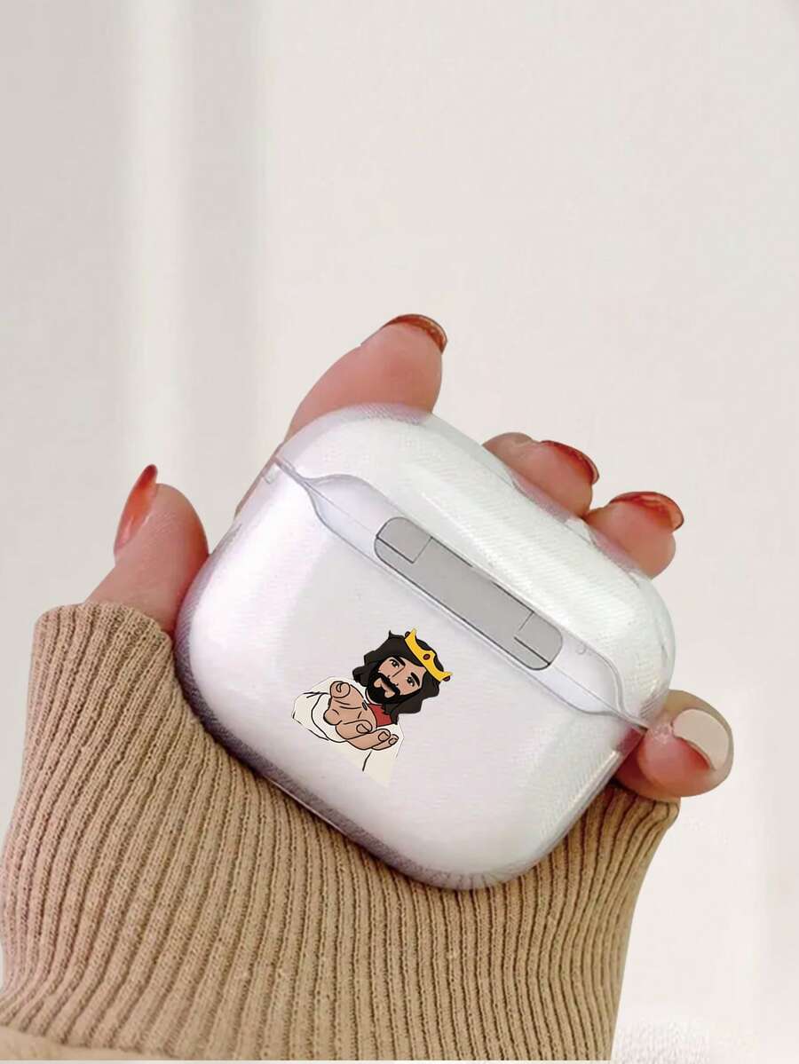 Religious Cartoon Jesus Pattern Transparent Earphone Case, Fashionable And Versatile, Suitable Compatible With AirPods2/3/4/Pro/Pro2/Pro3, Suitable As Birthday Or Holiday Gift For Family, Friends And Yourself - Clear - View 1