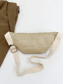 1pc Solid Color Woven Chest Bag/Fanny Pack, Lightweight & Convenient For Daily Wear & Sports - Multicolor - View 2