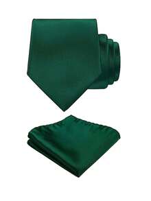 1 Set Men's Solid Color 8cm Necktie & Pocket Square Set, Satin Tie & Handkerchief Set, Business Necktie & Pocket Square,Accessories,Festival,Graduation Gift,Accessories - Dark Green - View 2