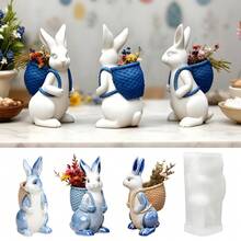 Nuevo molde de silicona con forma de conejo de Pascua, molde de decoración de conejo de yeso DIY para decoración del hogar - A-blanco - Ver 1