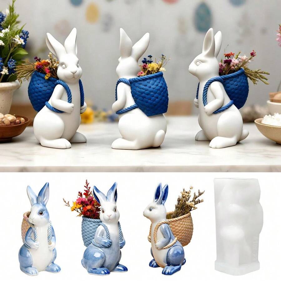 Nuevo molde de silicona con forma de conejo de Pascua, molde de decoración de conejo de yeso DIY para decoración del hogar - A-blanco - Ver 1