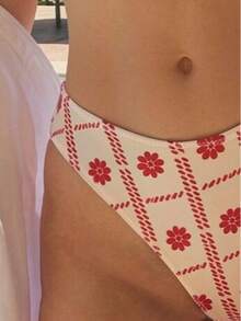 印花细肩带露背比基尼套装，度假海滩 - 杏色 - 查看 5