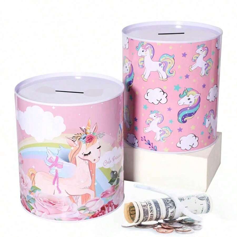 1 pieza Hucha sellada creativa con diseño de patrones de dibujos animados, caja decorativa delicada para ahorrar dinero, de una sola vía - diseño aleatorio de unicornio o sirena - Multicolor - Ver 1