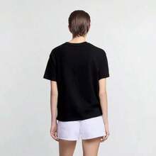 Camiseta casual de mujer con cuello redondo y manga corta, con silueta de princesa rana, colores agradables, estilo sencillo que resalta tu estilo único, tops unis-ex, blusas de hombre - Negro 30 - Ver 2