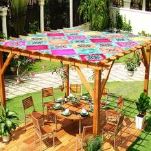 1pc Vibrant Bohemian Waterproof Outdoor Canopy - Polyester, Includes Ropes For Garden, Patio, Beach Sunshade, Beach Cabana | Lively Design - A - View 4