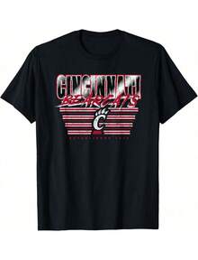 Casual Women's Black Round Neck Short Sleeve T-Shirt With Cincinnati Bearcats Print Knitted Regular Fit Top - màu đen - Xem 1