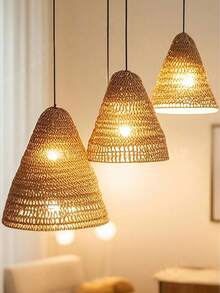 1/3pcs Bohemian Handmade Woven Lamp Shade Pendant Decor, Handcrafted Lamp Shade, Decorative Hanging Item, Home & Dining Room Decor, Macrame Lamp Shade - Brown - View 1