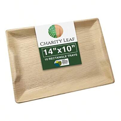 Charity Leaf - Bandejas desechables de 14 x 10 pulgadas 10 piezas de bambú como platos desechables vajilla ecológica para bodas catering eventos