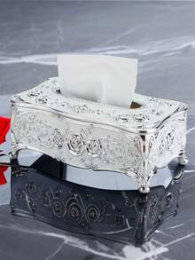 1pc Rose Design Paper Tissue Box, Simple & Practical Multipurpose - White - View 13