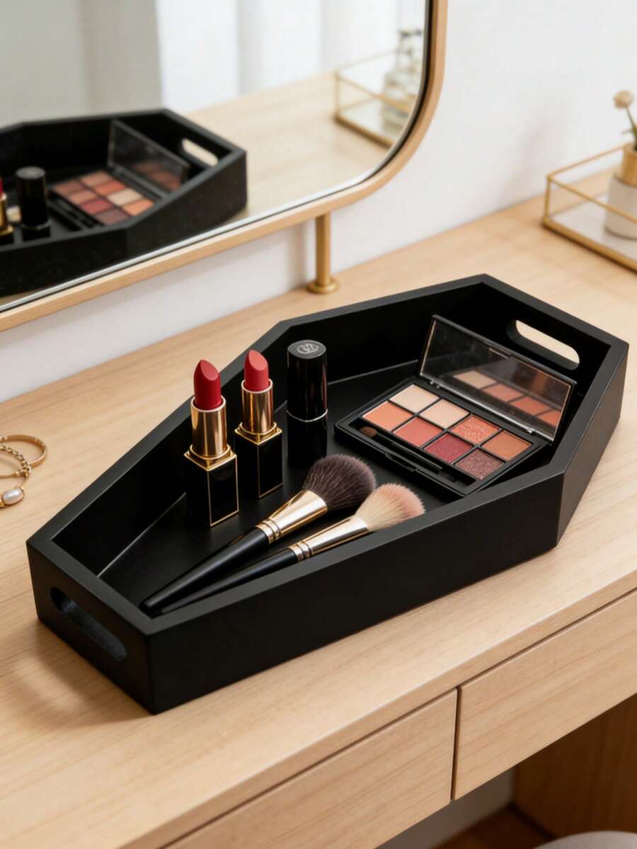 1/2 Gothic Coffin Decor - Gothic Wooden Cosmetic Storage Box, Suitable For Vanity, Bathroom, Living Room Or Bedroom. Women's Halloween Witch Theme Gift - Black Jewelry Tray, Coffee Table Tray, Party Event, Room, Home - View 1