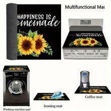 (¡Muy vendido!) 1 pieza Estera protectora de cocina plana con diseño de girasol 2D y cubierta de goma antideslizante resistente al calor, adecuada para cocina de inducción, estufa de vidrio y alfombrilla multiusos resistente a los arañazos, mejor opción para horno, lavadora, secadora y decoración de cocina. - Multicolor - Ver 6
