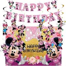 Decorative Hanging Ornaments, Pink Cartoon Mouse Theme Birthday Party Pull Flags, Hanging Backdrop Decoration Set - Multicolor - View 8