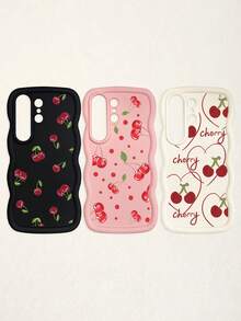 White Pink Black Milky White Creative Wavy Texture 3pcs Cherry Pattern Shockproof Phone Cases Fashion Phone Cases Compatible With IPhone & Galaxy Phones Spring Gift Case,International Version, Not The Domestic Version - Multicolor - View 61
