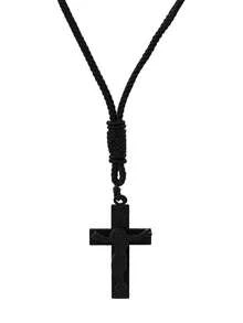 diffone 古董手工长绳链吊坠项链，木质十字架耶稣吊坠项链，男女皆宜 - 木頭十字架項鍊 - 查看 6