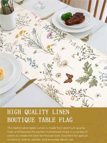 1pc Spring Vintage Linen Floral Table Runner, Minimalist Style Rectangular Tablecloth, Washable, Suitable For Kitchen, Dining Table, Party, Wedding Decor, Foyer, Family Gathering, Coffee Table - Multicolor - View 8