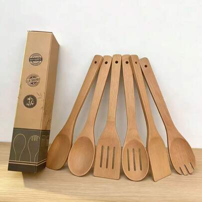 Wooden Spoons For Cooking, 6 Pcs Natural Teak Wooden Kitchen Utensils Set, Cooking Utensils Set With Long & Comfort Grip, Wooden Spoons Spatula Set Perfect For Cookware